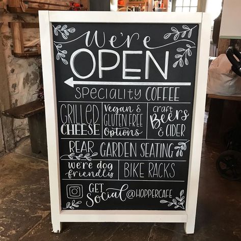 Menu Boards Ideas, Chalkboard Cafe Menu Ideas, Cafe Chalkboard Menu Ideas, Restaurant Board Design, Cafe Board Design, Coffee Shop Chalkboard Signs, Restaurant Chalkboard Ideas, Restaurant Signage Design, Restaurant Board