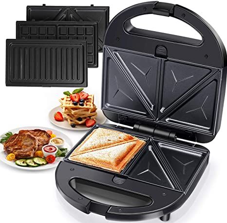 3-in-1 Grilled Cheese Sandwich Maker Waffle Iron with Removable Plates - Aigostar Grilled Cheese Maker, Best Waffle Maker, Panini Grill, Quesadilla Maker, Pressed Sandwich, Waffle Bowl, How To Make Waffles, Grill Sandwich Maker, Fluffy Waffles