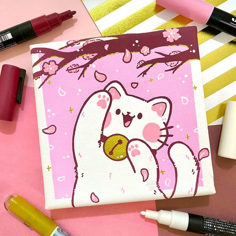 Aesthetic Highlight Covers Instagram Pink, Old Instagram, Posca Art, Kitty Drawing, Hello Kitty Drawing, Cute Paintings, Small Canvas Art, Marker Drawing, Diy Canvas Art Painting