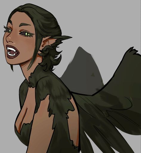 Hairstyle Art, Harpy Dnd Character, Naga Character Design, Harpy Character Art, Dnd Harpy Art, Satyr Art, Harpy Character Design, Harpy Oc, Crow Harpy