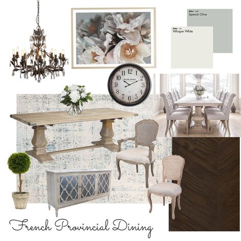 French Provincial Mood Board, French Country Mood Board, Country Mood Board, French Provincial Interior Design, Dining Interior Design, French Interior Style, Style Sourcebook, French Provincial Table, French Style Living Room