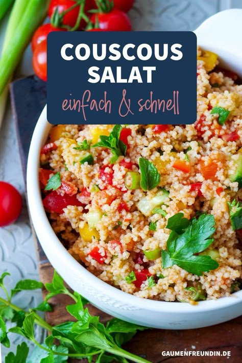 Mit diesem Rezept machst du schnell und einfach den leckersten Couscous-Salat. Perfekt zum Grillen und als leichtes Hauptgericht im Sommer. Couscous Salad Recipes, Breakfast Recipes Easy Quick, Couscous Salat, Healthy Breakfast Recipes Easy, Couscous Salad, Breakfast Healthy, Quick And Easy Breakfast, Eat Smart, Breakfast Recipes Easy