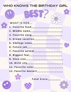 Who Knows the Birthday Girl Best + Would She Rather Bundle Girls Party Games, Slumber Party Games, Birthday Activities, Biggest Fears, Future Jobs, 13th Birthday, Funny Text, Slumber Parties, Funny Text Messages