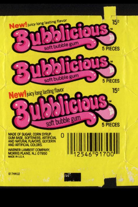 Bubbleicious soon followed Bubble Yum in the late 70's. Bubblicious Gum, Bubble Yum, Bubble Gum Flavor, Hubba Bubba, Childhood Memories 70s, Vintage Packaging, Vintage Candy, Candy Wrappers, Chewing Gum