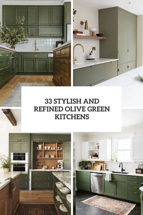 stylish and refined olive green kitchens cover Ripe Olive Kitchen Cabinets, Olive Grey Kitchen, Olive Green Kitchen Ideas, Dark Olive Kitchen, Olive Green Pantry, Olive Kitchen Ideas, Olive Green Kitchen Walls, Moss Green Kitchen, Olive Kitchen Cabinets