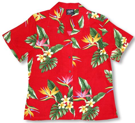 Bird of Paradise Display Hawaiian Tropical Aloha RJC brand, Puanani label women's Shirt created in Red, White and Black.  Made in Hawaii.  Free shipping from Maui, Hawaii. MauiShirts search box stock number:  W-Q-412O-JT Red Orchid, Red Orchids, Rayon Shirt, Hawaiian Style, Hawaiian Print, Made Clothing, Aloha Shirt, Hawaii Shirt, Hawaiian Shirts