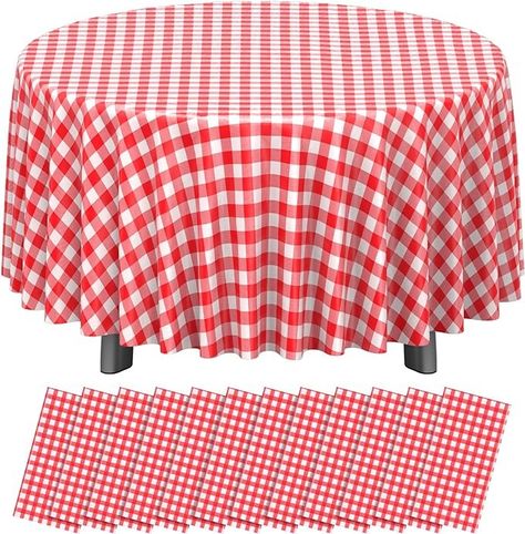 Amazon.com: 12 Pack Red and White Plastic Checkered Tablecloth Round, Premium Decorative Disposable Red Gingham Plaid Table Cloths for Parties, Round Party Table Cover for Picnic Farm Birthday Wedding, 84 Inch : Home & Kitchen Red And White Gingham Table Decor, Picnic Theme Party Decorations Red Gingham Table Settings, Plastic Plaid Table Cloth, Flanne Backed Plastic Plaid Tablecloth, Red And White Checkered Tablecloth, Tablecloth Round, Gingham Tablecloth, Table Cloth Decorations, Checkered Tablecloth