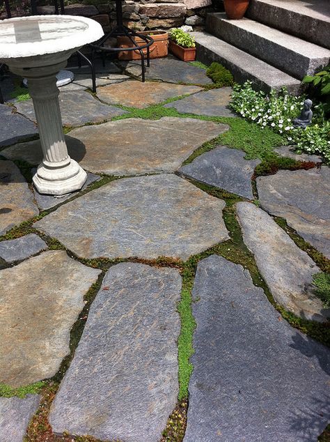 Goshen Stone Patio.  Available at Ondrick Natural Earth, Chicopee, MA Hoa Ideas, New England Day Trips, Natural Stone Patio, Stone Patio Ideas, Stone Patio Designs, Lake Landscaping, Stone Patios, Woodland Landscape, Slate Patio