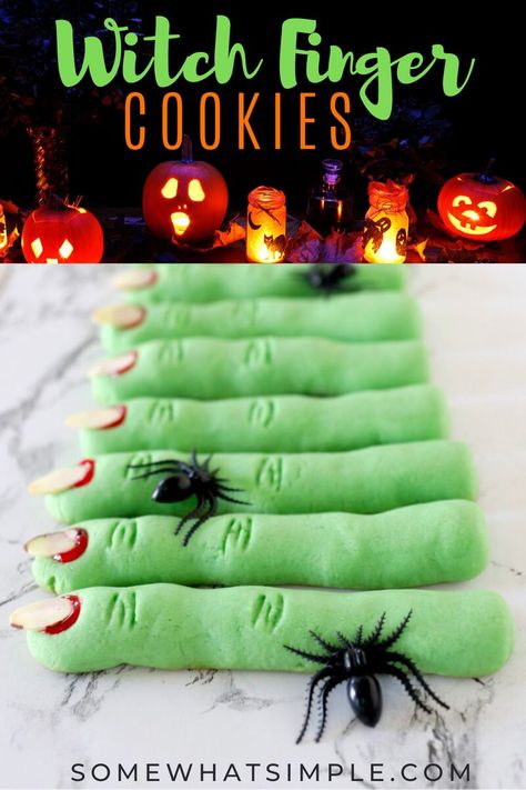 Witch finger cookies. Halloween Treat Bags Diy, Witch Finger Cookies, Finger Cookies, Halloween Breakfast, Witches Fingers, Pumpkin Recipes Easy, Halloween Dessert, Buttery Shortbread, Homemade Halloween Decorations