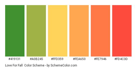 Color scheme palette image Green Yellow Orange Color Palette, Orange Hex, Fall Color Schemes, Orange Palette, Hexadecimal Color, Green Name, Orange Color Palettes, Color Palette Yellow, Color Palette Bright