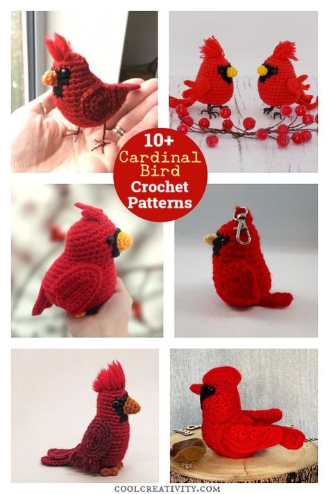 10+ Cardinal Bird Amigurumi Crochet Patterns Crochet Red Bird Pattern Free, Crochet Cardinal Pattern Free Birds, Crochet Cardinal Pattern Free, Amigurumi Bird Free Pattern, Crochet Cardinal, Amigurumi Birds, Yarn Toys, Bird Amigurumi, Crochet Parrot