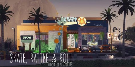 Decorative Radiators, Oasis Springs, The Sims 4 Lots, Building Inspiration, Sims Houses, Sims Builds, Colorful Apartment, Roller Rink, Night Clubs