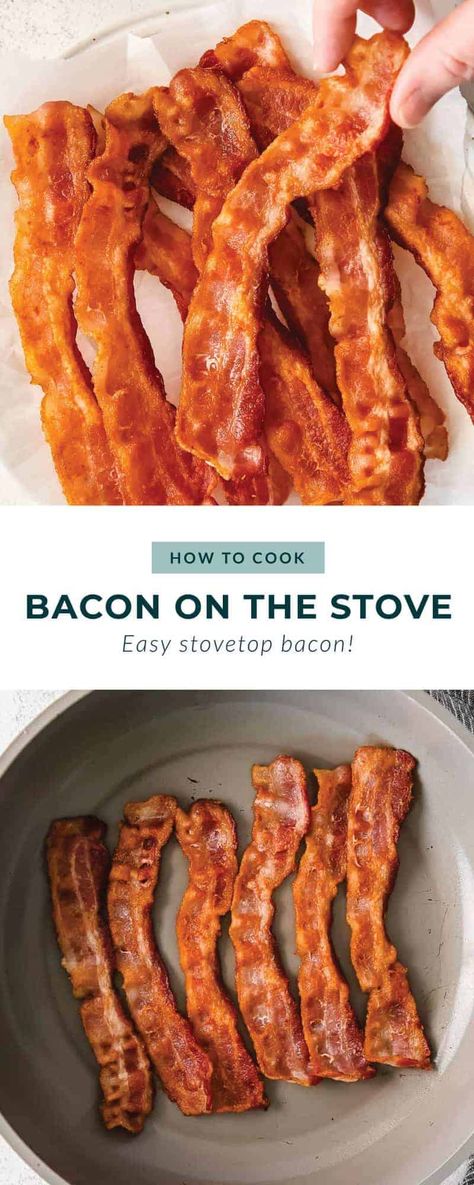 Looking to make classic stovetop bacon? Here's a simple tutorial on how to cook bacon on the stove using just 1 ingredient - bacon! Air Fry Bacon, Oven Bacon, Bake Bacon, Cooking Turkey Bacon, Perfect Bacon, Air Fryer Recipes Breakfast, Oven Baked Bacon, New Air Fryer Recipes, Air Fryer Recipes Snacks