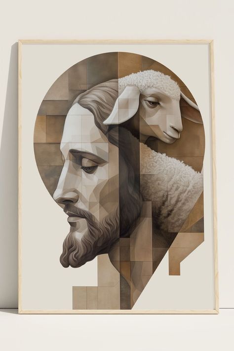 Jesus And The Lamb, Christian Art Painting, Painting Bible, Contemporary Christian Art, Christian Painting, Jesus Art Drawing, Christ Painting, The Lamb Of God, Lost Sheep