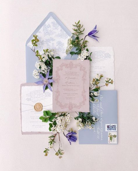 French Blue And Lavender Wedding, Garden Party Wedding Invitation Suite, Wedding Invite Flat Lay, Blue Purple Wedding Invitations, Lilac And Sage Wedding Invitations, Wedding Invitation Flat Lay, Light Blue And Purple Wedding Invitations, Periwinkle Wedding Invitations, 2023 Weddings