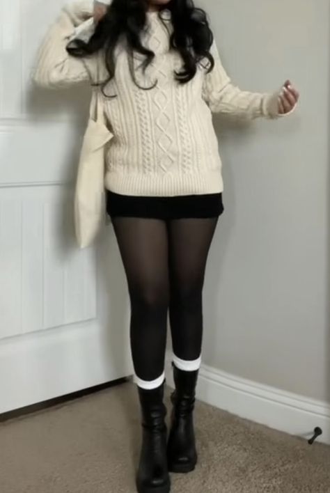 Thanks Outfits Thanksgiving, Warm Stockings Outfit, Cute Fall Outfit Inspo 2024, Shorts With Tights Outfit Winter, Winter Outfits With Mary Jane’s, Thanksgiving Party Outfits, Winter Movie Date Outfit, Winter Outfits Black Boots, Friends Giving Outfit Ideas