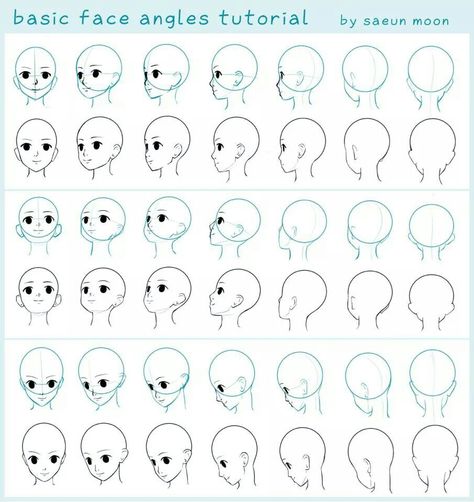 Face rotation Face Angles, Manga Tutorial, Drawing Eyes, Anime Head, Drawing Heads, Drawing Faces, Anime Drawings Tutorials, Drawing Practice, Drawing Tutorials