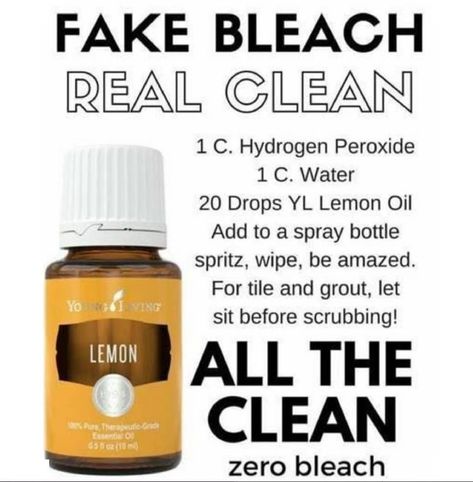 “Fake bleach” oil recipe Non Toxic Essential Oils, Lemon Essential Oil Uses, Essential Oil Cleaning Spray, Homemade Cleaners, Essential Oils Cleaning, Homemade Cleaning, Yl Essential Oils, Living Essentials Oils, Homemade Cleaning Products