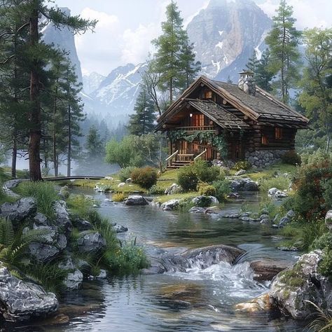 Home / X Baby Dragon Art, Little Cabin In The Woods, Log Cabin Rustic, Cabin Inspiration, River Cabin, Summer Scenes, Canvas Painting Landscape, Landscape Art Painting, A Cabin