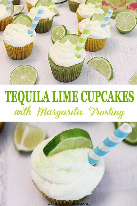 Calling all adults that love their margaritas! Treat yourself to these tart & sweet Tequila Lime Cupcakes topped with a rich & creamy margarita frosting. It's like taking a bite out of your favorite margarita! #cupcakes #dessert #adultdessert #margaritafrosting #tequila #recipe #easyrecipe #limecupcakes #margarita via @2CookinMamas Margarita Frosting, Creamy Margarita, Alcoholic Cupcakes, Margarita Cupcakes, Boozy Cupcakes, Tequila Recipe, Lime Cupcakes, Alcoholic Desserts, Tiramisu Dessert