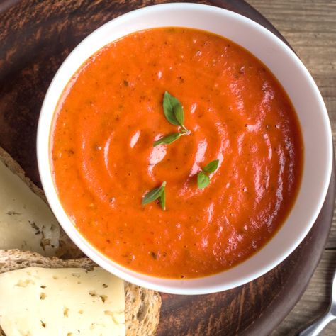 Air fryer tomato soup is made from blistered tomatoes, onion and garlic that have been roasted in an air fryer and blitzed in a food processor to finish. Air Fryer Tomato Soup, Blistered Tomatoes, Sprinkle Salt, Tomato Vegetable, Fried Vegetables, Vegetable Stock, Tomato Soup, Food Processor, Air Fryer