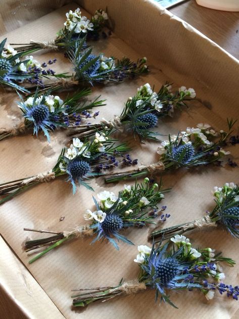 Wedding Buttonholes, Rustic Mountain Wedding, Holly Wedding, Button Holes Wedding, Country Garden Weddings, Boho Country, Blue Wedding Flowers, Wax Flowers, Boutonniere Wedding