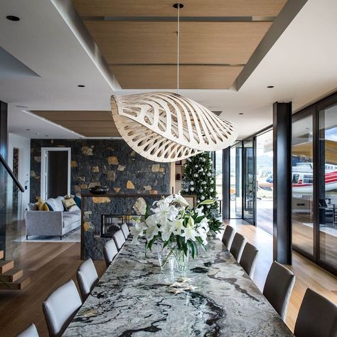 David Trubridge Lighting on Instagram: “This honest stripped back home by @pacificenvironments_architects has a seamless blend of practicality and aesthetics. It was a design…” Grand Designs New Zealand, David Trubridge Lights, Sculptural Lighting, Dining Pendant, Laser Cut Lamps, Bamboo Plywood, David Trubridge, Timber Slats, Pendant Light Design