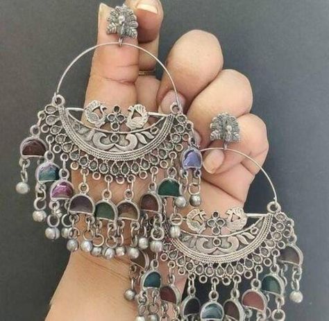 Oxidised Jewelry, Oxidised Earrings, Indian Bridal Jewelry Sets, Peacock Earrings, Fancy Jewellery Designs, Dangler Earrings, Multicolor Earrings, Indian Jewellery Design Earrings, Traditional Earrings