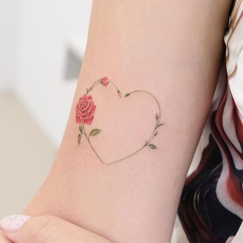 Carnation Heart Tattoo, Small Heart Tattoo With Flowers, Heart And Flower Tattoo Simple, Tattoo Heart With Flowers, Fancy Heart Tattoo, Heart With Roses Tattoo, Flowery Heart Tattoo, Heart Flower Tattoo Simple, Simple Heart Wrist Tattoo