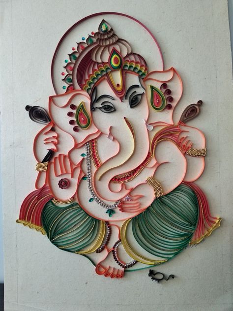 Ganesha Quilling Art, Quilling Ganesha, Basic Drawing For Kids, Quilling Flower Designs, Funny Vegetables, Ganesha Drawing, Ganesh Art Paintings, Embroidered Wall Art, Shih Poo