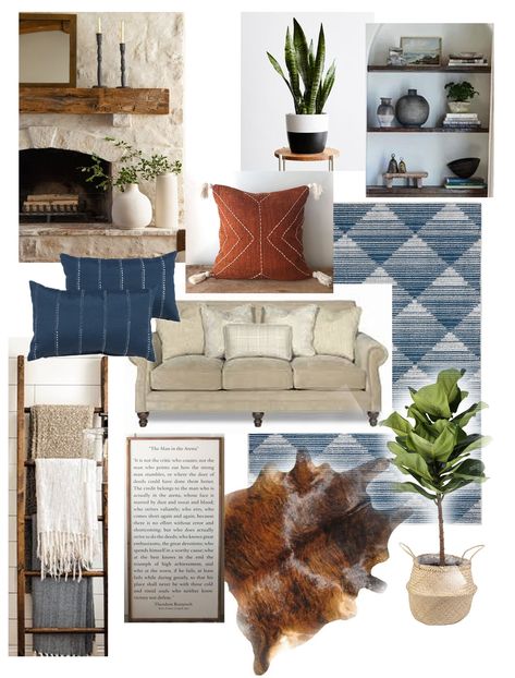 Navy Blue And Cowhide Living Room, Blue Desert Living Room, Navy Southwest Decor, Grey Blue And Rust Living Room, Navy Tan And White Living Room, Indigo Living Room Decor, Western Blue Living Room, Navy Grey Brown Living Room, Neutral With Navy Living Room