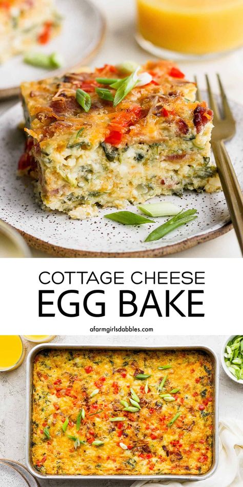 Cottage Cheese Egg Bake, Cheese Egg Bake, Egg Bake Recipe, Cottage Cheese Recipes Healthy, Cottage Cheese Breakfast, Queso Cottage, Cottage Cheese Eggs, Baked Eggs Recipe, Bake Easy