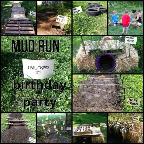 Our Little Backyard Farm: Kids Mud Obstacle Course Kids Mud Run, Backyard Obstacle Course, Party Image, Kids Obstacle Course, Birthday Party Images, Army Party, Kids Mud, Nerf Party, Pause Button