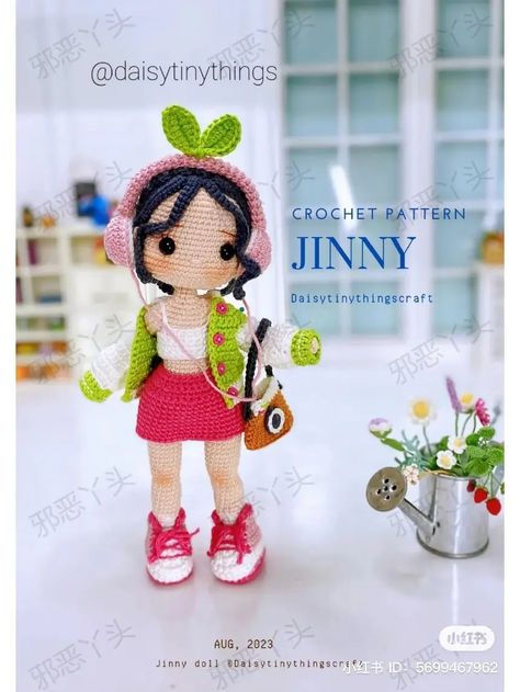 Jinny doll | PDF Doll Amigurumi Free Pattern, Crochet Dolls Free Patterns, Pola Amigurumi, Amigurumi Animals, Crochet Girls, Fun Crochet Projects, Crochet Flower Patterns, Crochet Doll Pattern, Amigurumi Free