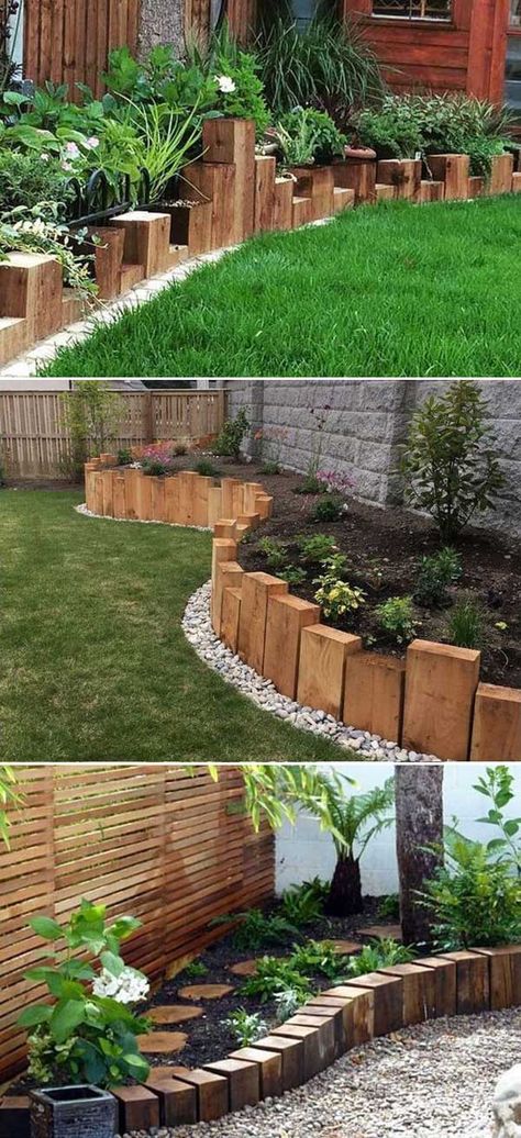 Raised Borders Garden Railway Sleepers, Vertical Railway Sleepers Garden, Garden Design Sleepers, Garden Edge Design Ideas, Garden Curved Border, Garden Ideas Sleepers, Railway Sleepers Garden Curved, Sleeper Raised Beds Garden Edging, Sleeper Edging Garden