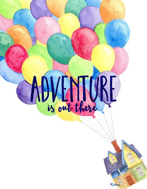 Adventure Awaits Up Movie, Up Watercolor Pixar, Up Disney Painting, Adventure Is Out There Up, Up House Watercolor, Adventure Is Out There Painting, Up Adventure Is Out There, Up House Painting Disney, Adventure Painting Ideas