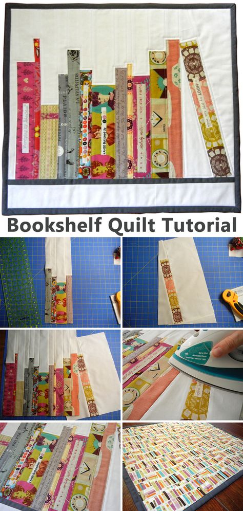 Bookshelf Quilt Block Tutorial Diy Pouches, Bookshelf Quilts, Bookcase Quilts, Book Quilts, Bookshelf Quilt, Bookcase Quilt, Quilted Wall Hangings Patterns, Quilting Tutorial, Book Pillow