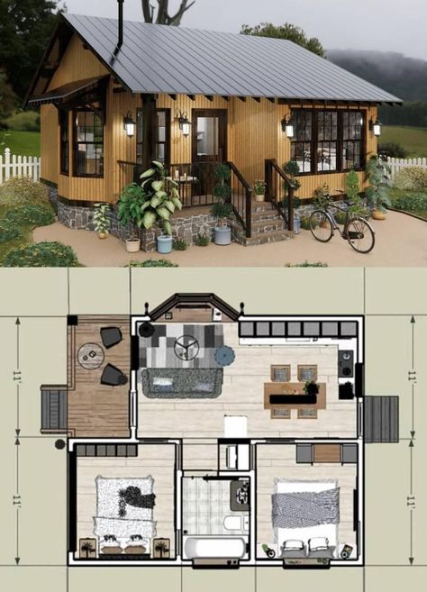 Tiny House Log Cabin, Small House Communities, Business Llc, Tiny Home Floorplan, Walk Ideas, Small House Blueprints, Small Cottage House Plans, Affordable Homes, Dream Cabin