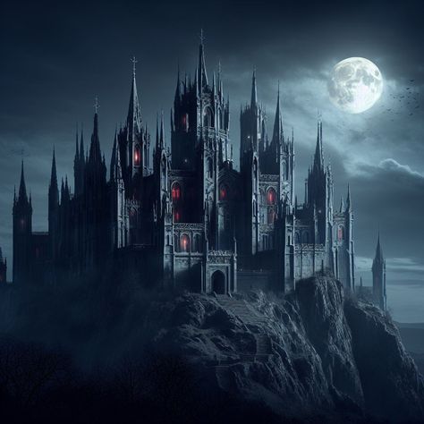 Dark Castle Aesthetic Interior, Castle Aesthetic Interior, Victorian Gothic Aesthetic, Gothic Style Architecture, Castle At Night, Vampire Castle, African American Artwork, Dark Castle, Castle Aesthetic