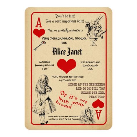 Alice in Wonderland Bridal Shower Invitation Wonderland Wedding Invitations, Alice In Wonderland Invitations, Wonderland Invitation, Alice In Wonderland Wedding, Alice In Wonderland Birthday, Bridal Invitations, Alice In Wonderland Tea Party, Tea Party Bridal Shower, Bridal Shower Tea