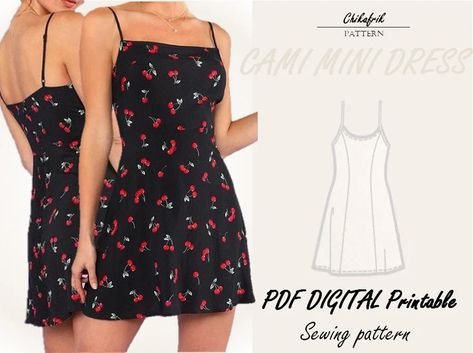 Dress Pattern PDF Sewing Patterninstant Download 7 Printable | Etsy Dress Patterns Short, Cami Dress Pattern, Mini Dress Pattern, Bustier Pattern, Short Dress Patterns, Summer Dress Sewing Patterns, Clothing Making, Sewing Dress, Summer Mini Dress