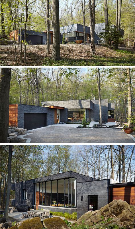 15 modern houses to make you feel at home in the forest Landscaping Rocks, Building A Container Home, Container Architecture, Brick And Wood, Black Brick, Modern Houses, Forest House, Residential Architecture, In The Forest