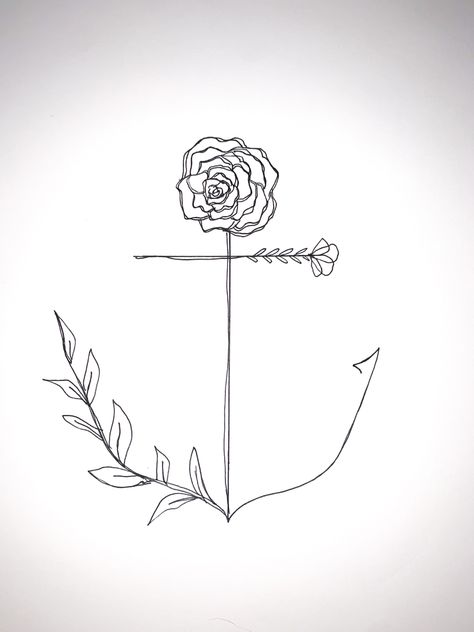 Flower And Anchor Tattoo, Anchor Flowers Tattoo, Anchor With Daisy Tattoo, Unique Anchor Tattoos For Women, Anchor Rib Tattoo, Fine Line Anchor Tattoos For Women, Anchor Flower Tattoos For Women, Anchor Line Art, Abstract Anchor Tattoo