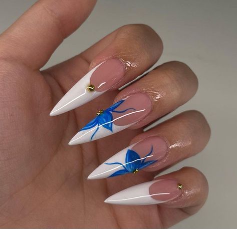 Long French Nail Designs, Blue Nail Designs Stiletto, Almond Nail Art Designs, Cute Simple Nails, Vibrant Nails, Simple Acrylic Nails, Square Acrylic Nails, Fire Nails, Classy Nails