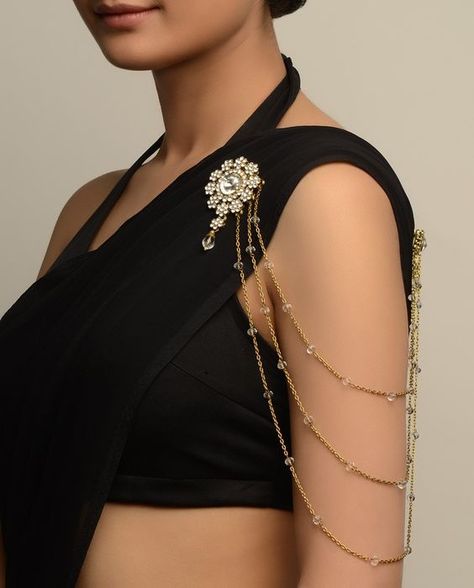 Embellished Floral Brooch with Chain Strands: Saree Brooch, Saree Pin, Saree Accessories, Watch Diy, Hair Brooch, Waist Jewelry, Bridal Jewels, Indian Bridal Jewellery, Saree Jewellery