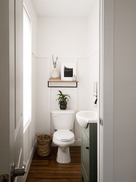 Tiny Half Bathroom Ideas, Mini Bathroom Ideas, Painting The Ceiling, Half Bath Makeover, Tiny Half Bath, Shelves Above Toilet, Bathroom Shelves Over Toilet, Tiny Bath, Am I Crazy