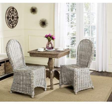 Safavieh Idola Wicker Dining Chair, White Washed, Set of 2 Dining Table With Rattan Chairs, Relaxed Dining Room, White Wicker Patio Furniture, Wicker Dining Chair, White Wicker Furniture, Classic Dining Chair, Wicker Dining Set, Rattan Chairs, Wicker Dining Chairs