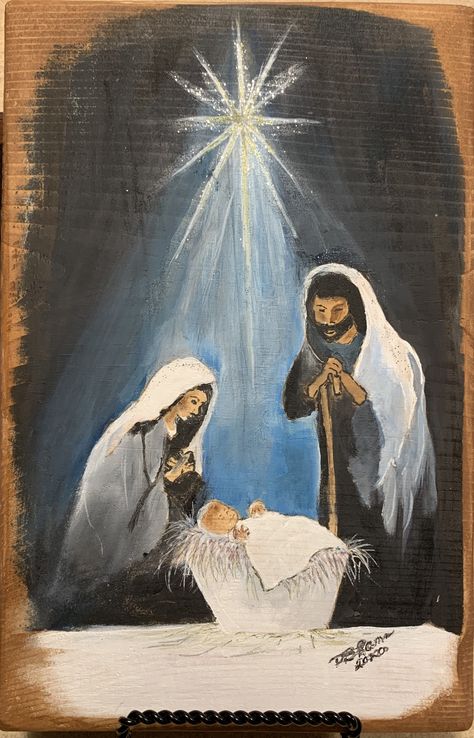 Manger Scenes Nativity Diy Painting, Acrylic Nativity Painting, Nativity Scene Painting Canvases, Nativity Scene Drawing, Christmas Nativity Painting, Manger Scenes Nativity, Joseph And Mary, Nativity Painting, Christian Drawings