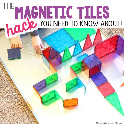 Magnet Tile Storage Ideas, Magnetic Tiles Storage Ideas, Magnetic Tiles Printables, Magnatile Storage Ideas, Magnetic Tile Storage Ideas, Pre K Centers, Dramatic Play Center Ideas, Tile Hacks, Prek Classroom Ideas