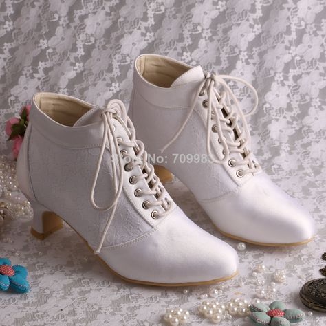 Best Selling Chunky Low Heel White Lace Bridal Wedding Boots Short Winter Lace-up FREE SHIPPING US $53.50 Winter Wedding Boots, Low Heels Wedding, Wedding Boards, Shop Boots Online, Bridal Boots, Work Shoes Women, Wedding Boots, Spool Heel, Boots Uk